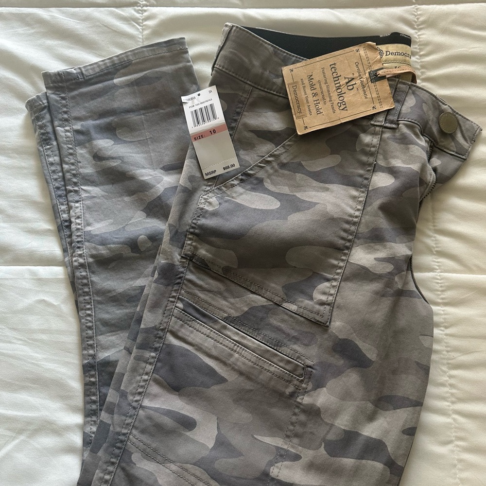 Democracy light grey camo pants, size 10 NWT